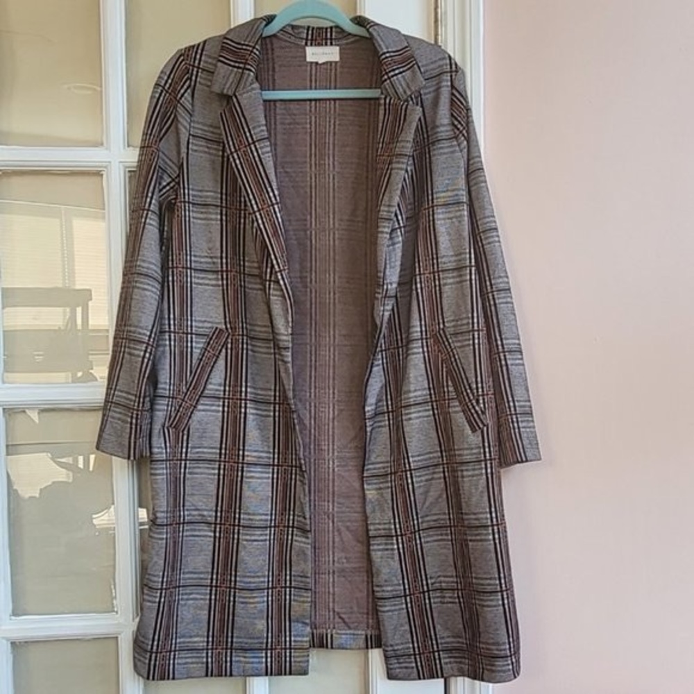 MELLODAY Checkered Coat in Reddish Orange and Brown, Size L